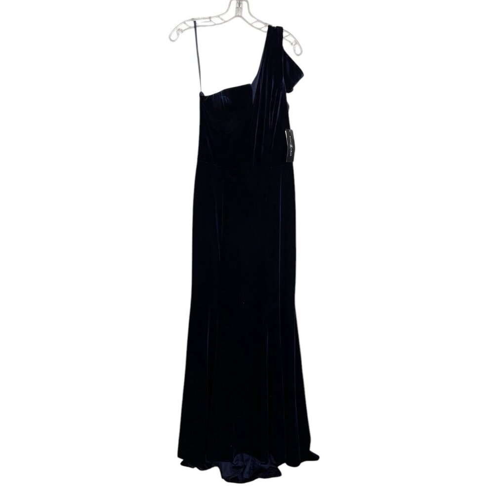 Betsy Adam Dress Gown Womens Size 12 Blue Velvet Velour One Shoulder Long